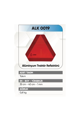 Alkotek Traktör Arka İşaret Reflektör Alüminyum Rr
