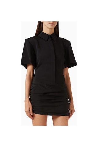 Rowen Rose Draped Polo Mini Dress,lüks Viskon Jersey Drapeli Ve Polo Yaka Mini Elbise Siyah