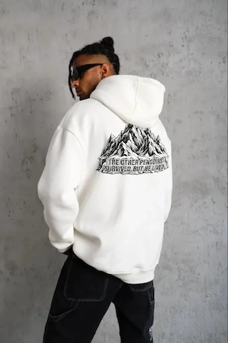 Etiler Collection Erkek Nihilist Penguen Temalı Oversize Kapüşonlu Sweatshirt - Beyaz
