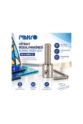 Vitray Rodaj Makinesi Elmas Yedek Ucu 6,35 Mm 1/4 İnce Kum