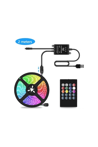 Dianziye 5v Usb Rgb Led Işık Şeridi 5050 30 Led/m, Müzik Ses Kontrolü, 20 Tuşlu Kumanda, Renk Değiştirme, Ev Dekorasyonu, 2m 60 Led