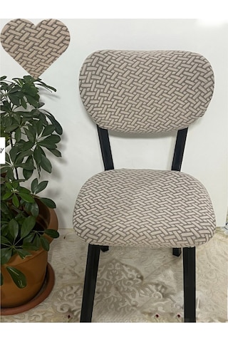Bohem Sandalye Kılıfı Yeni Model Sandalye Örtüsü Jakarlı Tuğla Desen 1 Adet Vizon