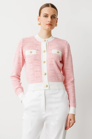 On Fashion Kadın Önü Gold Düğmeli Sıfır Yaka Pembe Hırka 53900 Pembe