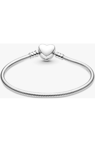 Lunarie Sade Kalp Klipsli Yılan Zincir Charm Bileklik Gümüş