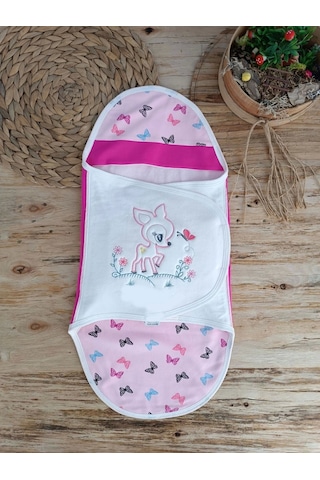 Yenidoğan İlk Baharın Ceylanı Nakışlı Çıt Çıt Kapama Bebek Kundak Pembe