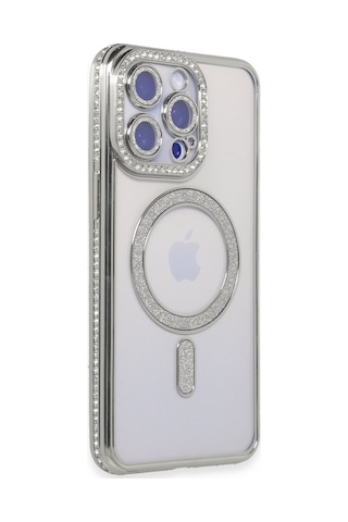 İphone 14 Pro Kılıf Joke Simli Magneticsafe Kılıf - Gümüş Renk