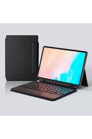 Samsung Galaxy Uyumlu Tab S10 Fe Plus Tablet Kılıf Bluetooh Bağlantılı Stand Klavyeli Tablet Touch Pad Yumuşak Tuş Siyah