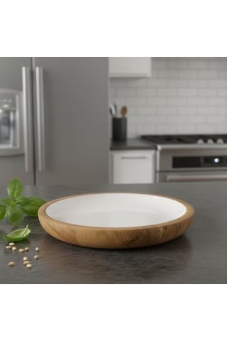 Mango Ağacı Pasta Tabağı - İçi Krem Emaye Enamel Kaplama 20 Cm Tatlı, Meyve Ve Kahvaltı Tabağı - Leke Tutmaz Ahşap Sunum Yükseklik: 2 Cm Açık Gri