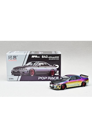 Pop Race 1/64 Nissan Skyline Gt-r R33 Iridescent Chrome S42-apaxpo2025