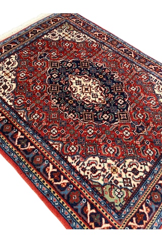 El Dokuması Küçük İran Halısı 66x90 Kırmızı Lacivert Kök Boya %100 Yün Halı