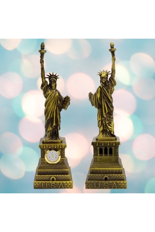 Metal Saatli Özgürlük Heykeli Gold Vintage Dekor Usa 25cm