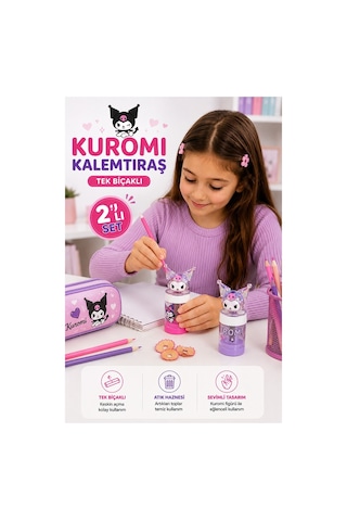 Kuromi Kalemtraş 2 Li Kuromi Figürlü Hazneli Tek Bıçaklı Kalem Açacağı Sevimli Plastik Kalem Traş Çöp Hazneli