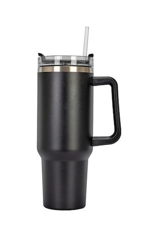 Siyah 1 Takım 1200 Ml Kahve Kulplu Fincan 304 Paslanmaz Çelik Saman Bardak Araba Yalıtımlı Tumbler