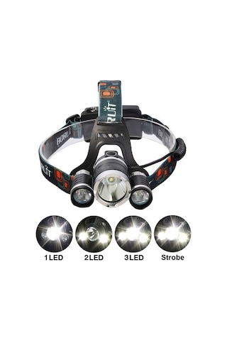 Fbi F5000 Kafa Feneri 5000 Lumens 3xcree Xm-T6+2r5 Lamba Led K... Siyah
