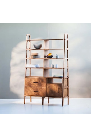 Woodesk Poyraz, Ahşap Kitaplık Ve Raf Ünitesi, 190x120, Tik Renk