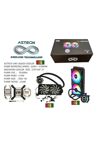 Aztech Lıquıd Coolıng Az240 - 1b Am5 1700p 240mm Argb Fan Siyah