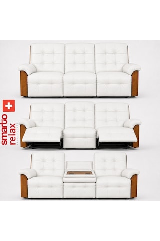 Smarto Relax Berlin 3 Lü Orta Konsollu Bardaklıklı Yatar Ayak Uzatmalı Ergonomik Deri Sinema Tv Koltuğu Beyaz