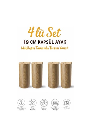 Kapsül Bohem 19 Cm Açık Kubik 4 Adet Mobilya Kanepe Sehpa Tv Ünitesi Koltuk Ve Konsol Ayağı Açık Kubik