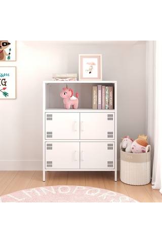 Pera Metal Çok Gözlü Dolap, 4 Kapaklı, Açık Raflı 80,50 X 40 X 109,50 Cm Ral 9016 Beyaz
