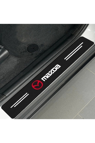 Mazda Logolu Karbon Kapı Eşiği Koruyucu Bant Folyo 4'lü Set