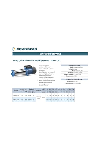 Grandfar 8cpm 120 Yp90 - Yatay Çok Kad. Pompa 2,3 Hp