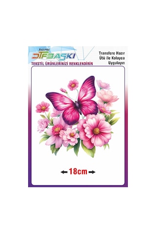 Kelebek Çiçek Ütü İle Yapışan Tekstil Dtf Baskı 2010