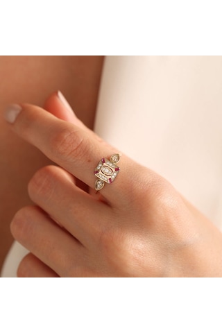 Victoria Altın Yüzük Yakut Taşlı T12610 Renkli