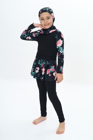 My Kids Wear Üç Parça Kız Çocuk Haşema, Tesettür, Etekli, Kapalı Mayo Mercan - Pembe