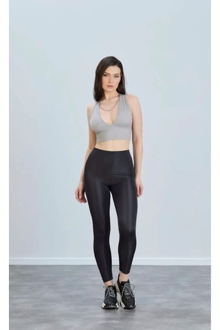 Derin V Yaka Crop Bluz - S504564 Gri