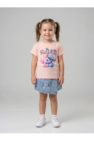 İncilay Kids Kız Çocuk Stitch Baskılı Şortlu Takım Pembe
