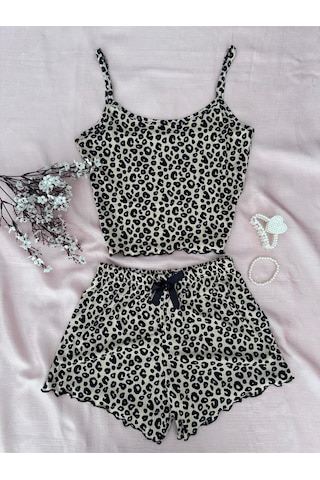 Mh Moony Homewears 2'li Rerere Yazlık Yumuşacık Şortlu Pijama Takımı Siyah Kahve
