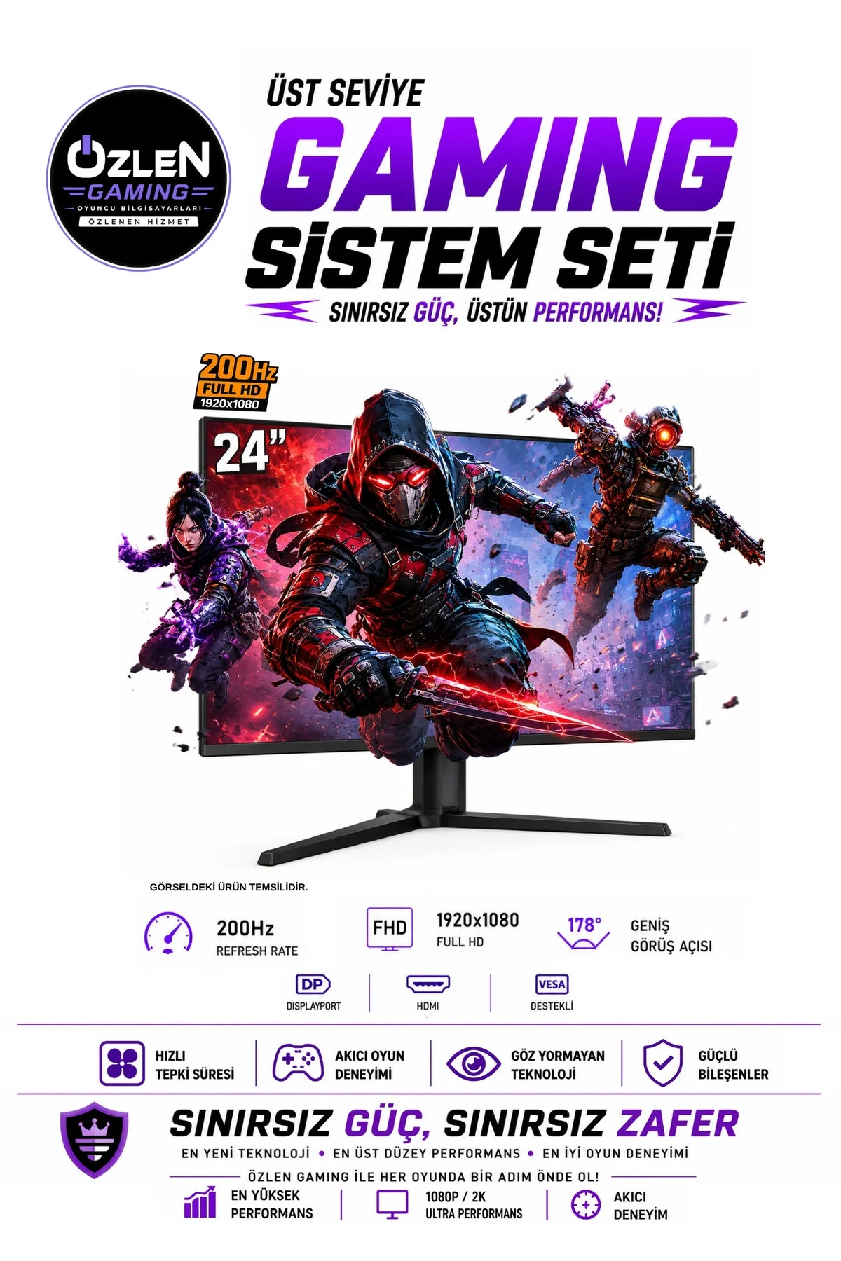 Özlen X4 OZLN-AMD5-5060-16-500 Reyzen 5 5500 8 GB 16 GB 500 GB SSD RTX 5060 24'' W11P FHD Masaüstü Oyuncu Bilgisayarı