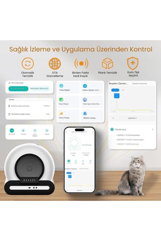 Petfit Ti+ 65l Wi-fi Akıllı Otomatik Kedi Tuvaleti Kum Kabı Siyah Ultra Sessiz+app Kontrol+akıllı Sensör+uv Filtre