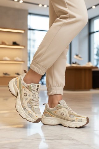 Guja Bej Fileli Hafif Bağcıklı Kadın Spor Ayakkabı 26y353 G