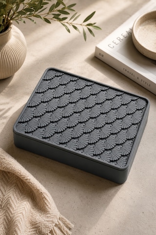 Desenli Kapaklı Dekoratif Kutu Masa Üstü Organizer Takı Aksesuar Saklama Kutusu Pla 20x12.5 Cm Gri