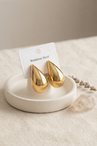 316l Çelik Gold Renk Damla Model Küpe Açık Gold