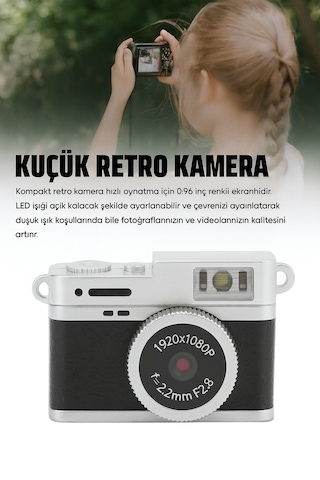Mini Kamera 1080p Küçük Dijital Kamera, 0.96 İnç Ekranlı Mini Retro Vintage Kamera Black