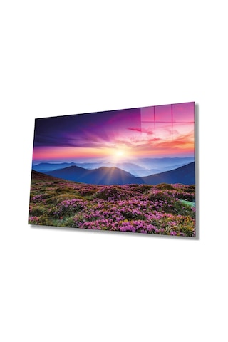 Miyrem Glasses Collection -a1^ Pembe Dağ Manzarası Cam Tablocam Tablo