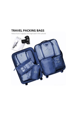 Monyee Seyahat Giyim Sınıflandırma Çantaları 7'li Set - Su Geçirmez Kumaş, Çift Reçme, Valizde Alan Tasarrufu - Lacivert KOYU MAVİ