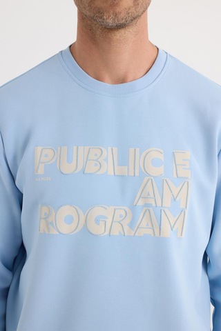 Tudors Unisex Oversize Geniş Kesim Pamuklu Yumuşak Dokulu İçi Polarlı Baskılı Mavi Sweatshirt-37299 Mavi