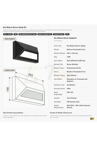 7lux Prizmatik Siyah Dış Mekan Led Duvar Apliği Opal Difüzörlü Ip64 6500k