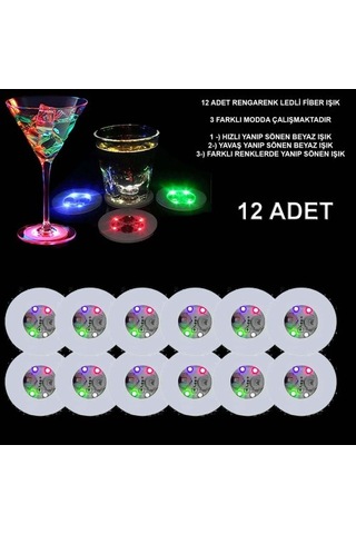 Zensaas41 Renkli Led Işıklı Bardak Altlığı - 12 Adet, Pilli Zensaa56