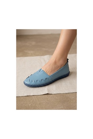 Beren Hakiki Deri Kadın Babet Ortopedik Taban Düz Motifli Slip-on Comfo Mavi