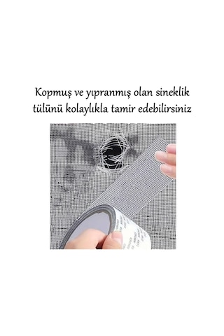 Yapışkanlı Sineklik Tülü Tamir Bandı Yırtık Kopmuş Delik Fiber Tül Yapıştırma Siyah 48 Mm X 2 Metre 2 M