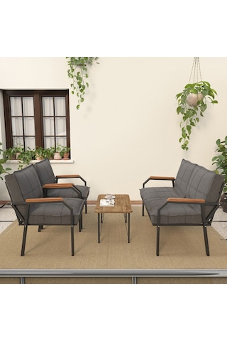 Mygusi Hayal Balkon, Bahçe, Cafe - Metal Kanepe Koltuk Takımı - 2 1 1 Sehaplı Koyu Gri