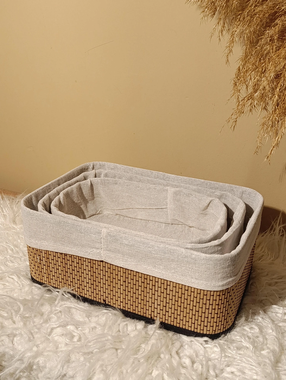 3'lü Bambu İçi Bezli Kutu / Organizer / Düzenleyici Diğer