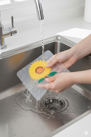 Ayçiçeği Kare Silikon Kötü Koku Önleyici Gider Kapağı Banyo, Mutfak, Balkon Lavabo Tıpası 14,5x14,5 Cm