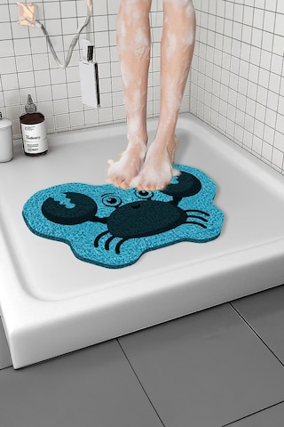 Yengeçli Banyo Paspası Kaymaz Taban Yumuşak Esnek Paspas Islak Zemin Hijyenik Paspas 40x60 Cm Mavi