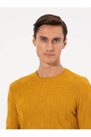 Cacharel Sarı Slim Fit Yün Karışımlı Bisiklet Yaka Triko Kazak