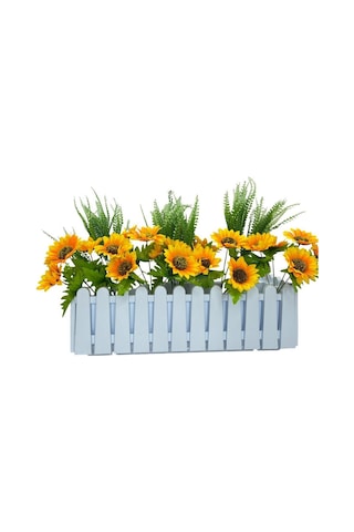 Yapay Çiçek Beyaz Çit Balkon Saksısı Ay Çiçekli 55*20cm
